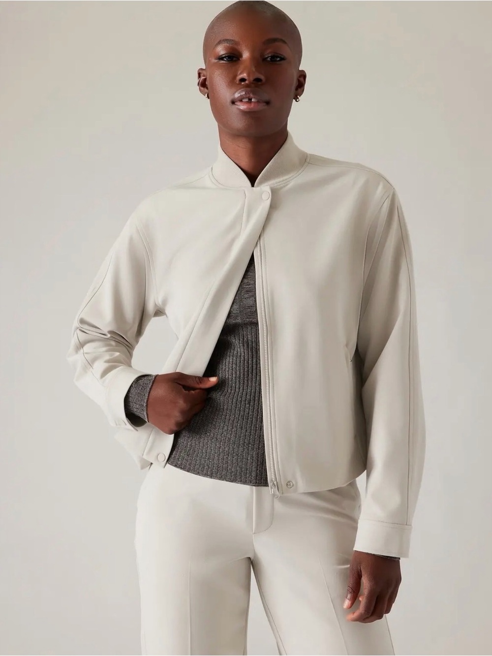 Athleta Light Cream Bomber Jacket